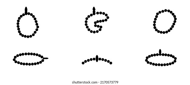Bandas religiosas islámicas - Ilustración vectorial aislada. Conjunto de rosario, silueta plana.