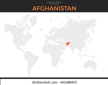 Islamic Republic of Afghanistan location modern detailed vector map. All world countries without names. Vector template of beautiful flat grayscale map design with selected country and border location