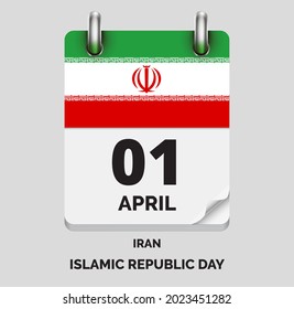 Islamic Republic Day ,Iran -april 1, days of year flat realistic calendar icon Islamic Republic Day vector image with Iran flag