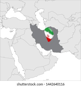 Islamic Republic of Iran Location Map on map Asia. 3d Iran flag map marker location pin. High quality map of Iran.  Vector illustration EPS10.