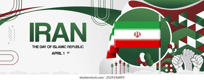 Islamic Republic of Iran national day festive banner. Attractive templates for holiday celebration, greeting card, billboard, sport event backdrops. April 1st. Happy Iran Independence Day