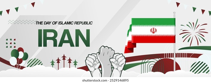 Islamic Republic of Iran national day festive banner. Attractive templates for holiday celebration, greeting card, billboard, sport event backdrops. April 1st. Happy Iran Independence Day