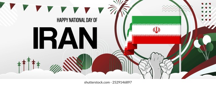 Islamic Republic of Iran national day festive banner. Attractive templates for holiday celebration, greeting card, billboard, sport event backdrops. April 1st. Happy Iran Independence Day