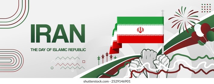 Islamic Republic of Iran national day festive banner. Attractive templates for holiday celebration, greeting card, billboard, sport event backdrops. April 1st. Happy Iran Independence Day