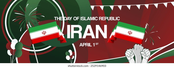 Islamic Republic of Iran national day festive banner. Attractive templates for holiday celebration, greeting card, billboard, sport event backdrops. April 1st. Happy Iran Independence Day