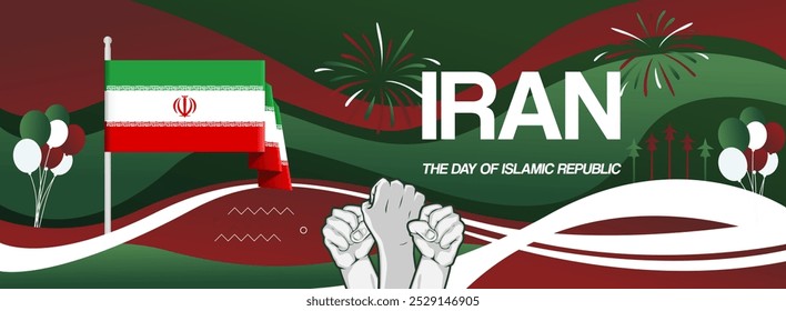 Islamic Republic of Iran national day festive banner. Attractive templates for holiday celebration, greeting card, billboard, sport event backdrops. April 1st. Happy Iran Independence Day