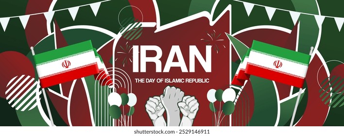 Islamic Republic of Iran national day festive banner. Attractive templates for holiday celebration, greeting card, billboard, sport event backdrops. April 1st. Happy Iran Independence Day