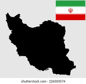 Islamic Republic of Iran vector map and vector flag high detailed silhouette illustration isolated on white background.