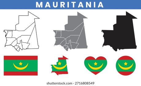 Conjunto de Vectores de mapa y bandera de la República Islámica de Mauritania