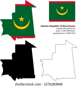 Islamic Republic of Mauritania vector map, flag, borders, mask , capital, area and population infographic