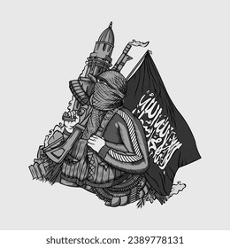 The Islamic Resistance Movement. hand drawn vector illustration. Gaza Strip of the Palestinian territories.