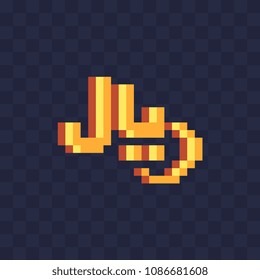 Islamic Rial currency symbol Saudi Arabia pixel art icon, isolated vector illustration. 8-bit. Design for stickers, logo, app.