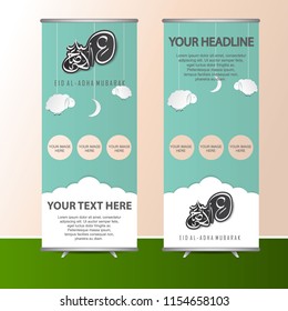 Islamic roll up banner for eid al adha. Islamic background in papercut style
