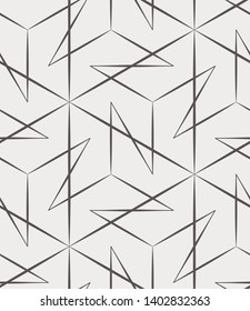 Islamic Sacred Geometric Simple Line Art Deco, Brown and Cream, Black and White Shapes Tiles Mosaic Mesh Surface Seamless Repeat Vector Pattern.  Lines with varying weights.
