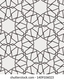 Islamic Sacred Geometric Simple Line Art Deco, Brown and Cream, Black and White Shapes Tiles Mosaic Mesh Surface Seamless Repeat Vector Pattern. 