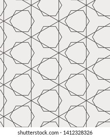 Islamic Sacred Geometric Simple Line Art Deco, Brown and Cream, Black and White Shapes Tiles Mosaic Mesh Surface Seamless Repeat Vector Pattern. 
