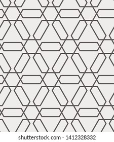 Islamic Sacred Geometric Simple Line Art Deco, Brown and Cream, Black and White Shapes Tiles Mosaic Mesh Surface Seamless Repeat Vector Pattern. 