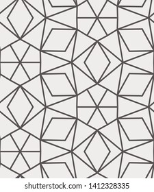 Islamic Sacred Geometric Simple Line Art Deco, Brown and Cream, Black and White Shapes Tiles Mosaic Mesh Surface Seamless Repeat Vector Pattern. 