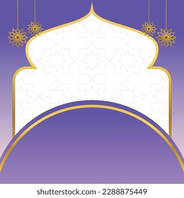 islamic sale poster template with free space for text and image. It has golden color mandala and dome ornament. Design for banners, greeting cards, social media and web.