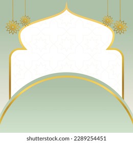 islamic sale poster template with free space for text and image. It has golden color mandala and dome ornament. Design for banners, greeting cards, social media and web.