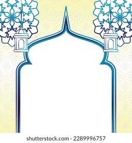 Islamic sale poster template with free space for text or image. It has awesome color mandala with dome and lantern ornament. Design for banners, greeting cards, social media and web.