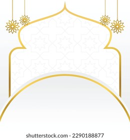 islamic sale poster template with free space for text and image. It has golden color mandala and dome ornament. Design for banners, greeting cards, social media and web.