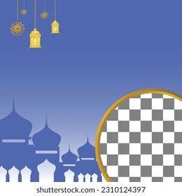 Islamic sale poster template with free space for text and photo. with mandala ornaments, mandalas and mosques. Design for banner, social media and web. Vector illustration