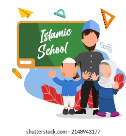 Islamic School Kids And Teacher Illustration