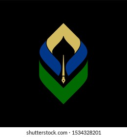 Islamic School Logo With Combined Hand, Pen And Book Symbols