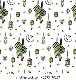 Islamic seamless background in doodle style, suitable for ramadan, Eid al fitr and Eid al adha