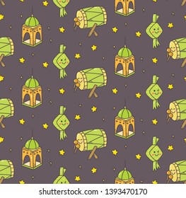 Islamic seamless background in doodle style, suitable for ramadan, Eid al fitr and Eid al adha