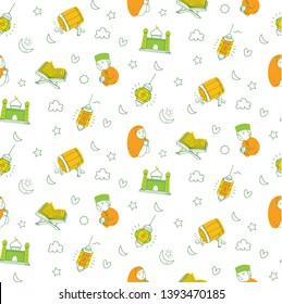 Islamic seamless background in doodle style, suitable for ramadan, Eid al fitr and Eid al adha