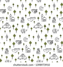 Islamic seamless background in doodle style, suitable for ramadan, Eid al fitr and Eid al adha