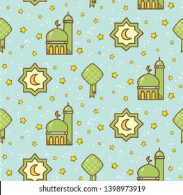 Islamic seamless background in doodle style, suitable for ramadan, Eid al fitr and Eid al adha