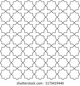 Islamic seamless circular geometric figures ornament pattern design. Vintage stylish luxury trellis decorative seamless background. Vector grid surface with repeated rounded shapes.