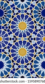 Islamic seamless design element. Mosaic geometric pattern, arabian tile texture. Vector background. Stained glass window.