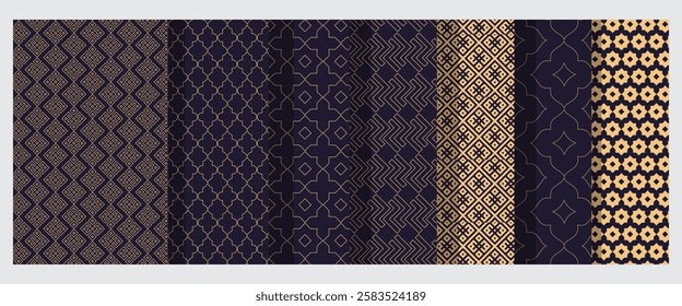 Islamic Seamless geometric pattern in authentic arabian Subtle simple golden islamic design style, Collection of seamless ornamental white abstract islamic background with arabian pattern style.