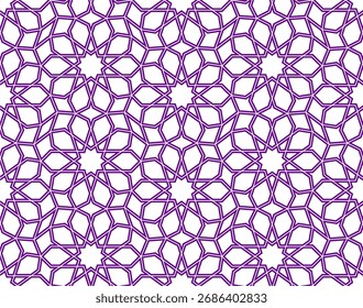 Islamic seamless pattern in purple outline.