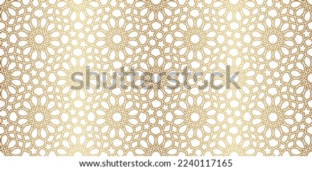 Islamic seamless pattern. Repeating gold arabesque background. Repeated morocco golden motif for design prints. Repeat arabian texture. Arab ornate girih patern. Ornament stars. Vector illustration