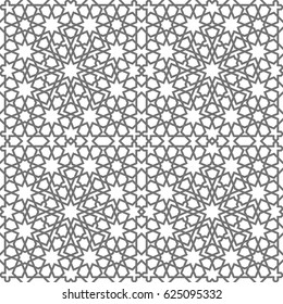 Islamic seamless vector pattern. Geometric ornaments based on traditional arabic art. Oriental muslim mosaic. Turkish, Arabian, Moroccan design on a white background. Mosque decoration element.