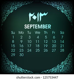 El mes islámico de setiembre Calender 2013. EPS 10.