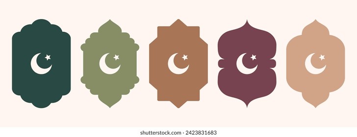Islamic shape of door or window silhouette Arabic arch. Collection of patterns in oriental style. Frames in Arabic Muslim design for Ramadan Kareem. Vector mosque gate shape isolated on background.