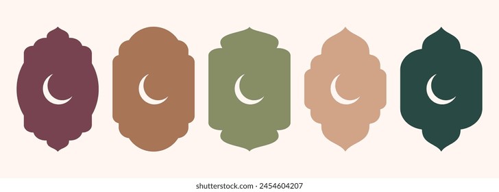 Forma islámica de puerta o ventana silueta arco árabe. Colección de patrones en estilo oriental. Marcos en diseño árabe musulmán para Ramadan Kareem. Forma de puerta de mezquita de Vector aislada en el fondo.