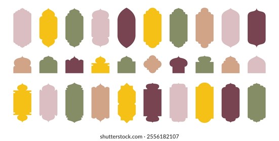 Islamic Shape door, window silhouette Arabic arch. Oriental Collection. Frames in Arabian Muslim design for Ramadan Kareem. Mosque gate isolated shape. Vector illustration
