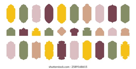 Islamic Shape door, window silhouette Arabic arch. Oriental Collection. Frames in Arabian Muslim design for Ramadan Kareem. Mosque gate isolated shape. Vector illustration