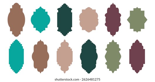 Islamic Shape door, window silhouette Arabic arch. . Frames in Arabian Muslim design for Ramadan Kareem.  Mosque gate isolated shape.