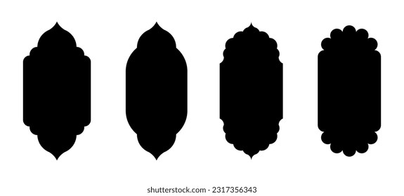 Islamic shape of window arch. Set of oriental style Arabic windows. Design frames in Arabian style. Design element for Islamic design, label, banner. Ramadan Kareem. Vector flat illustration