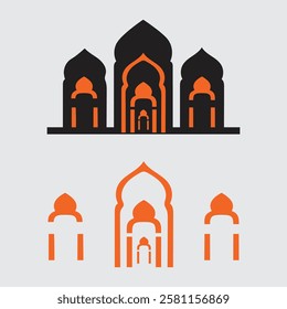 Islamic shape of windows or door arch and Mosque dome icon silhouette. Concept of faith, religion