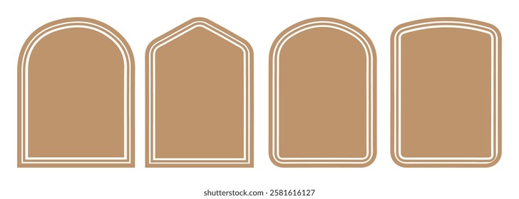 Islamic shape of windows or door arch. Collection of patterns in oriental style. Frames in Arabian Muslim design for Ramadan Kareem. Vector mosque gate shape isolated on white