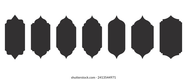 Formas islámicas Diseño de marcos de ventanas de Ramadán. Ornamento vectorial turco e indio. Arco de puerta árabe. Elementos de arquitectura oriental.